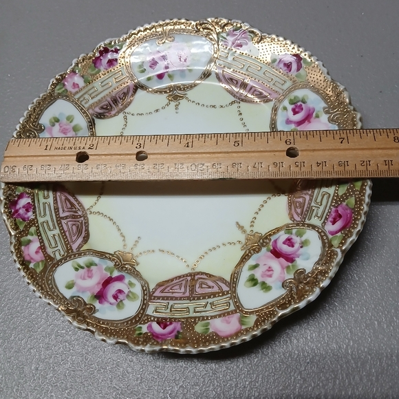 Nippon Vintage 7.5" Plate Gold Scalloped Edge Pink Roses Berry Bowl Underplate? - Picture 16 of 16